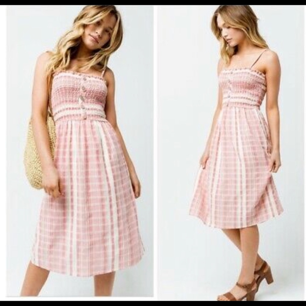 Angie Smocked Pink & Cream Midi Sundress